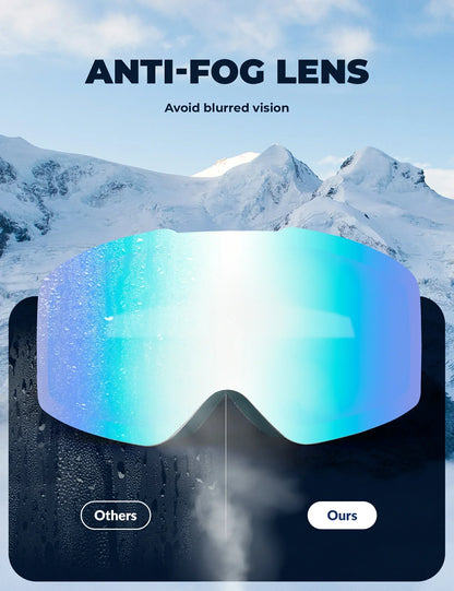 frameless ski goggles with uv400 anti-fog protection#Strap color_White