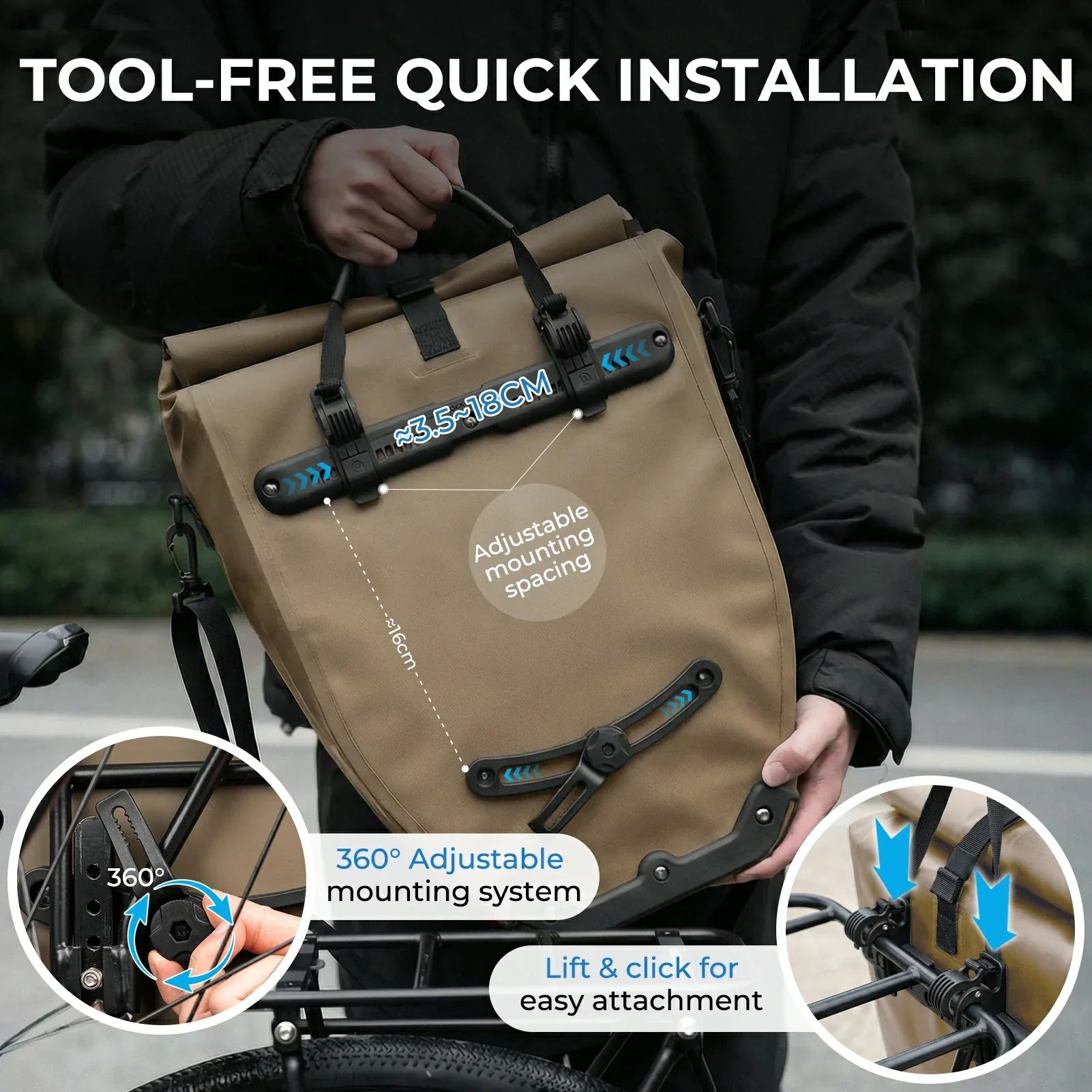 Fully waterproof bike pannier bag 20L in black#Color_Full-Reflective
