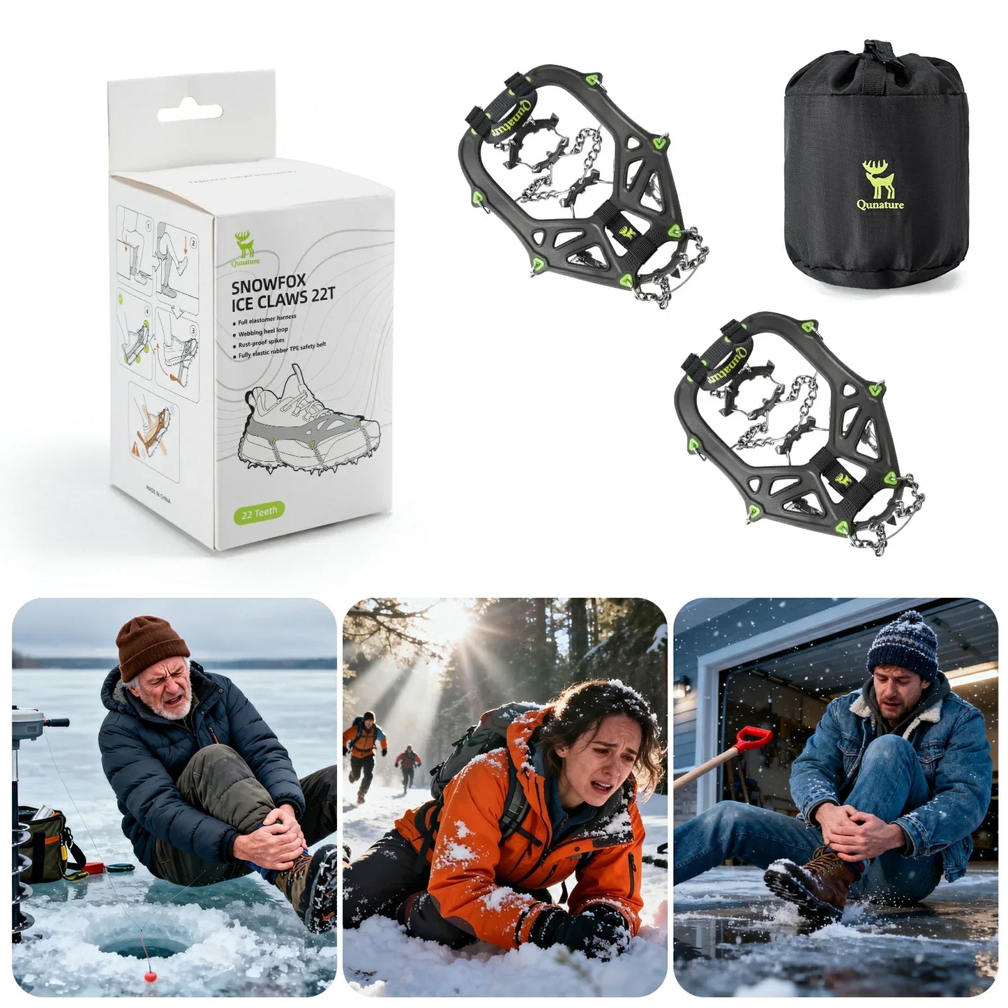 ice traction cleats with 22 stainless steel spikes for secure grip on snow and ice
