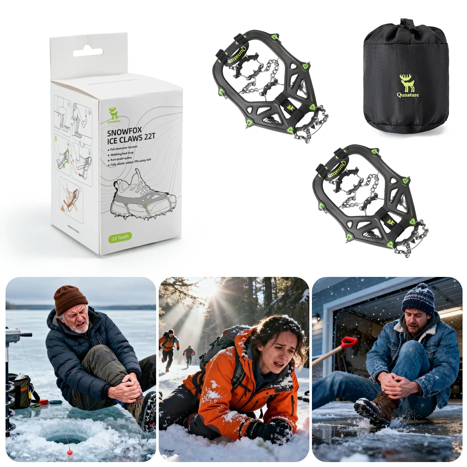 ice traction cleats with 22 stainless steel spikes for secure grip on snow and ice