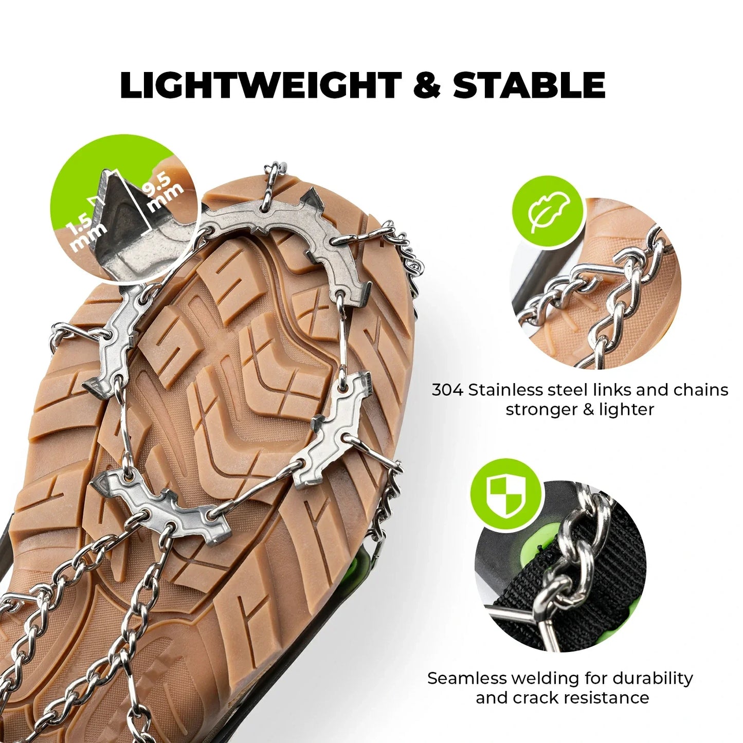 ice traction cleats with 22 stainless steel spikes for secure grip on snow and ice