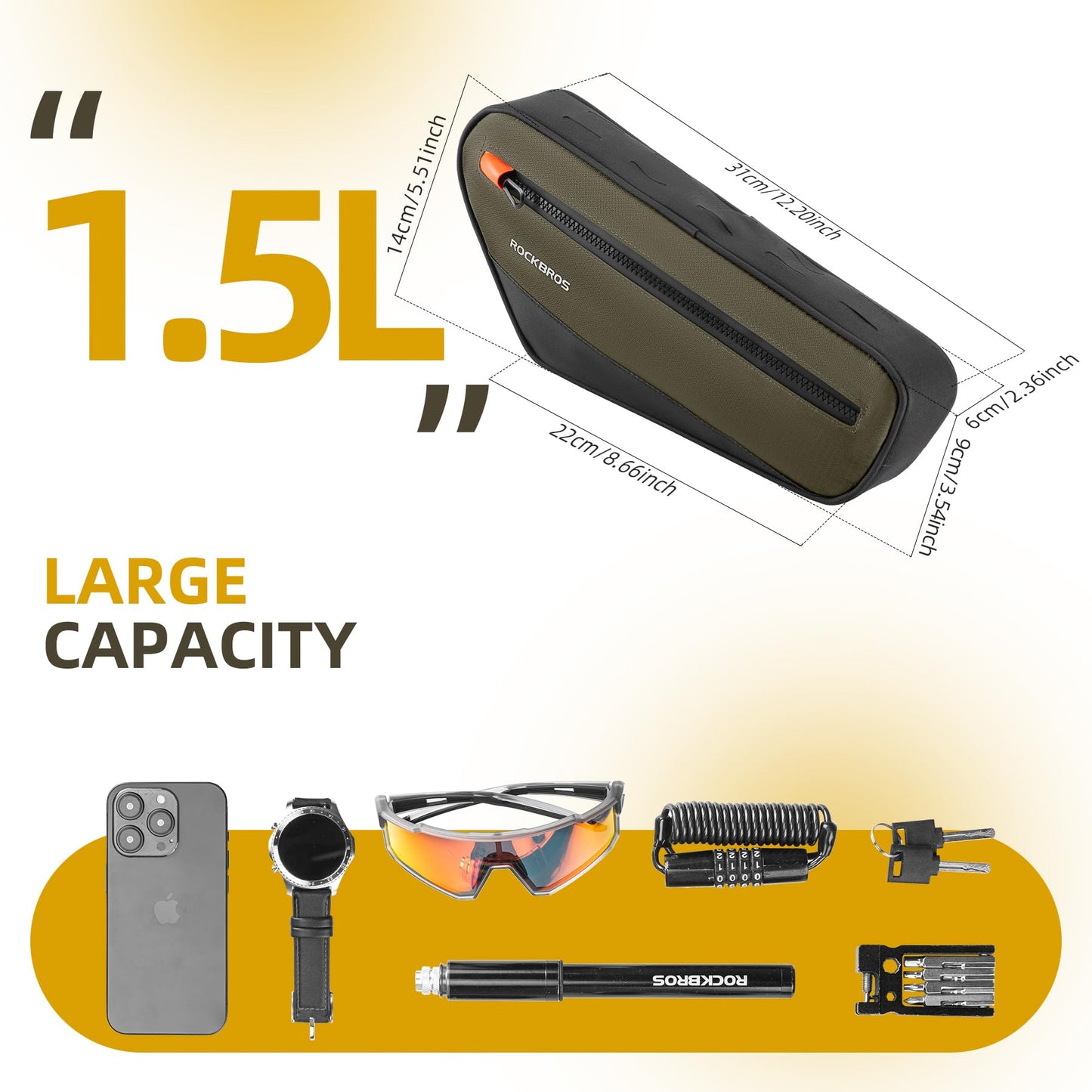 ROCKBROS 1.5L Bicycle Frame Triangle Bag