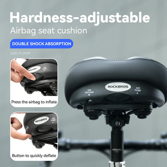 Selle de vélo à coussin d'air réglable, large, confortable et amortissante