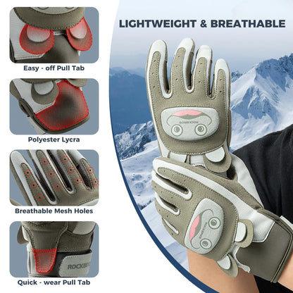Kids winter full finger bike gloves in green, designed for children #Color_Dark Green