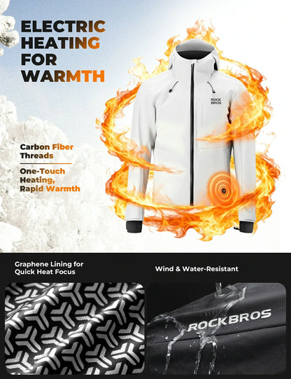 Windproof graphene cycling jacket for men with adjustable heating settings