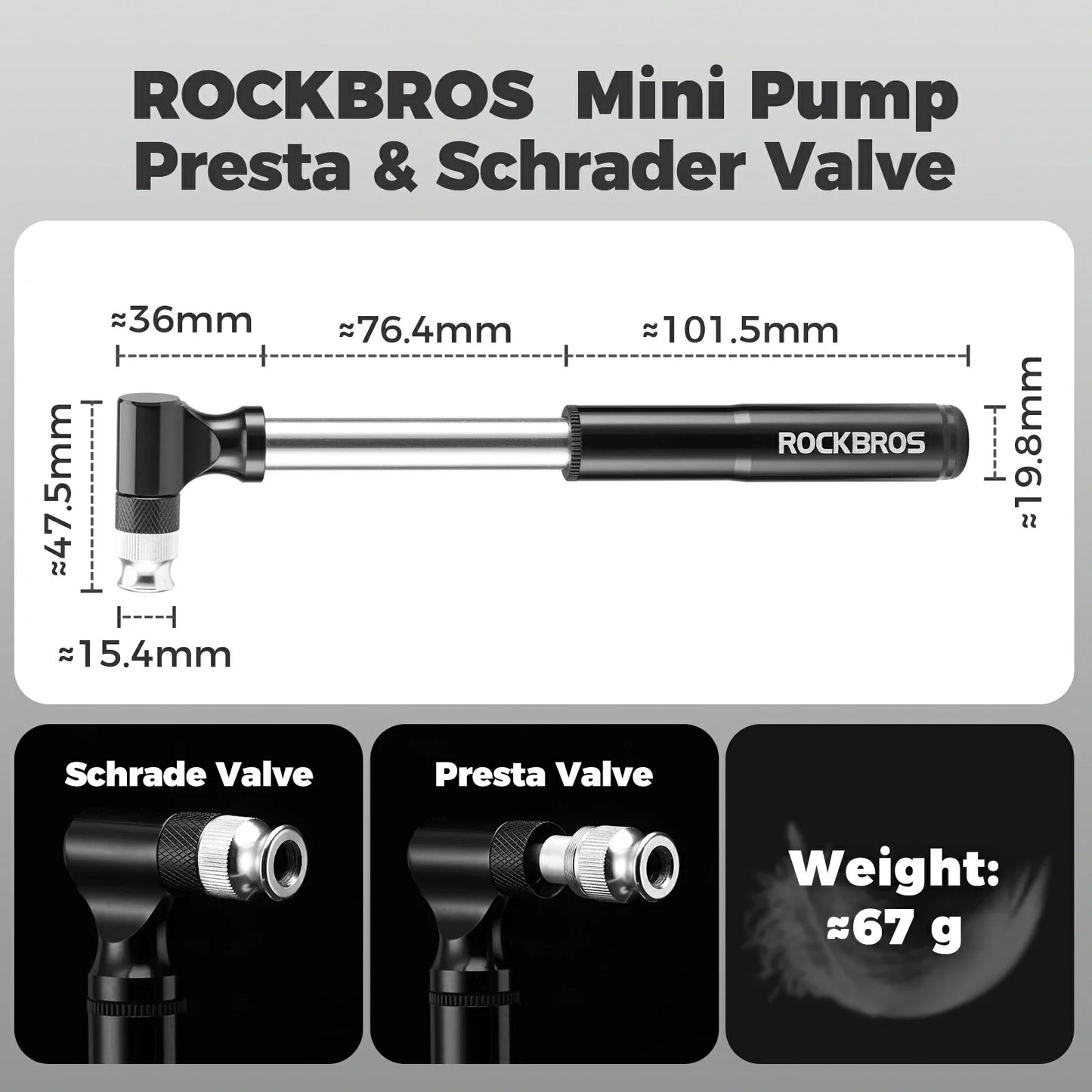 ROCKBROS mini bike pump compatible with Presta & Schrader 130PSI