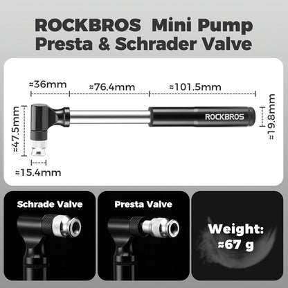 ROCKBROS mini bike pump compatible with Presta & Schrader 130PSI