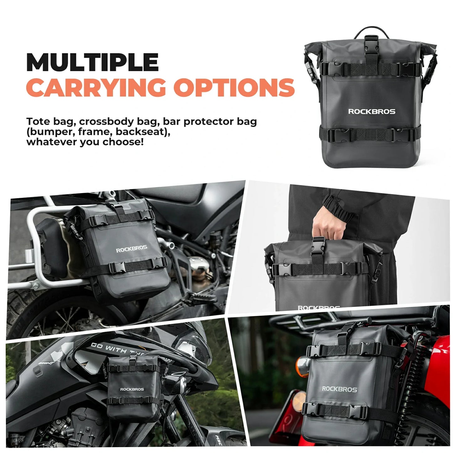 ROCKBROS motorcycle crash bar bag 100 waterproof with shoulder strap 5-7l