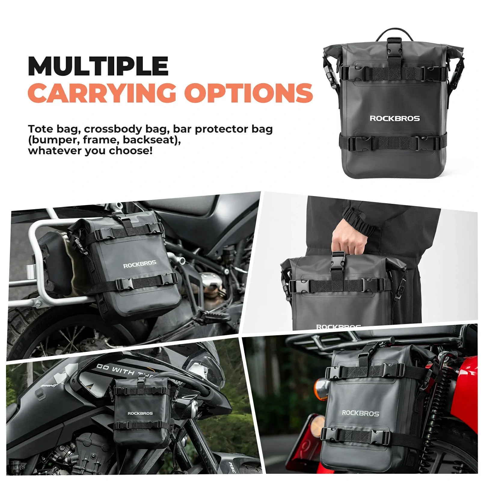 ROCKBROS motorcycle crash bar bag 100 waterproof with shoulder strap 5-7l