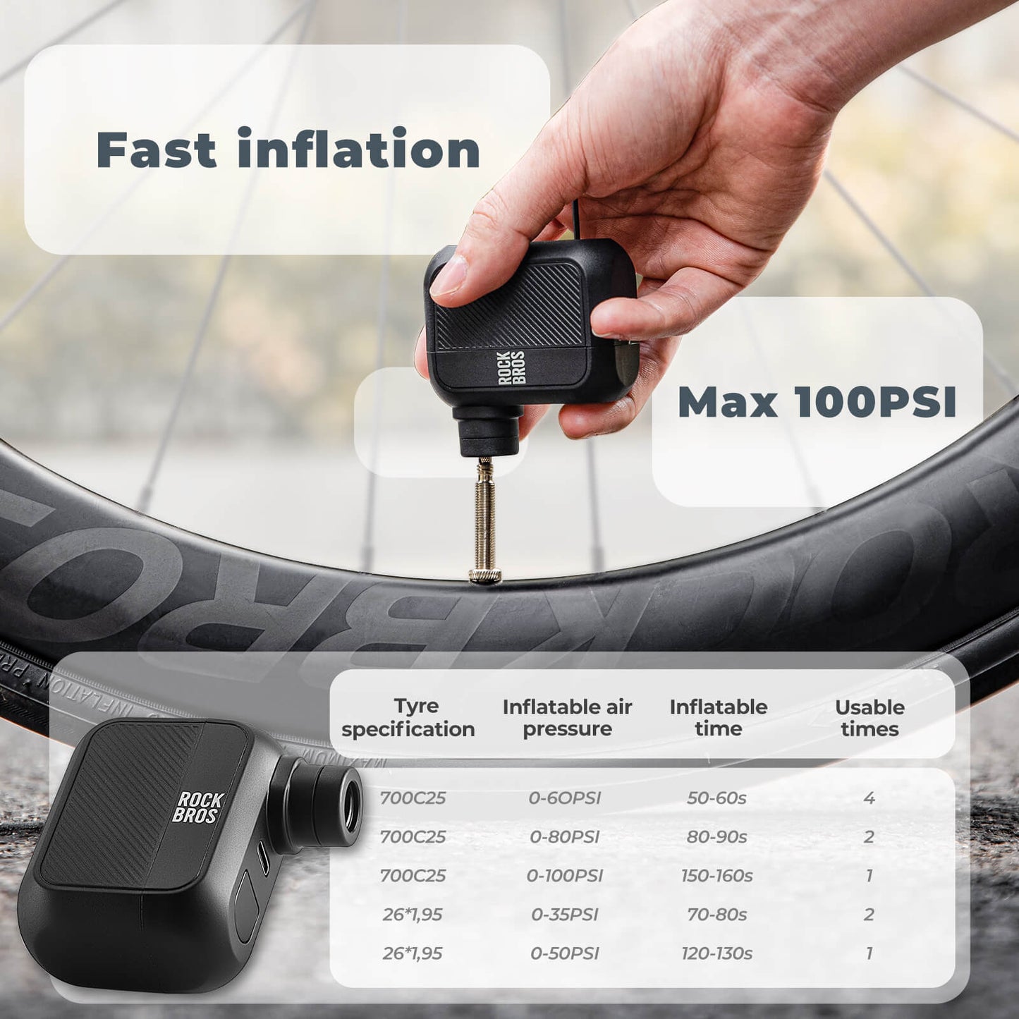 rockbros as110 mini electric air pump inflating road tyre