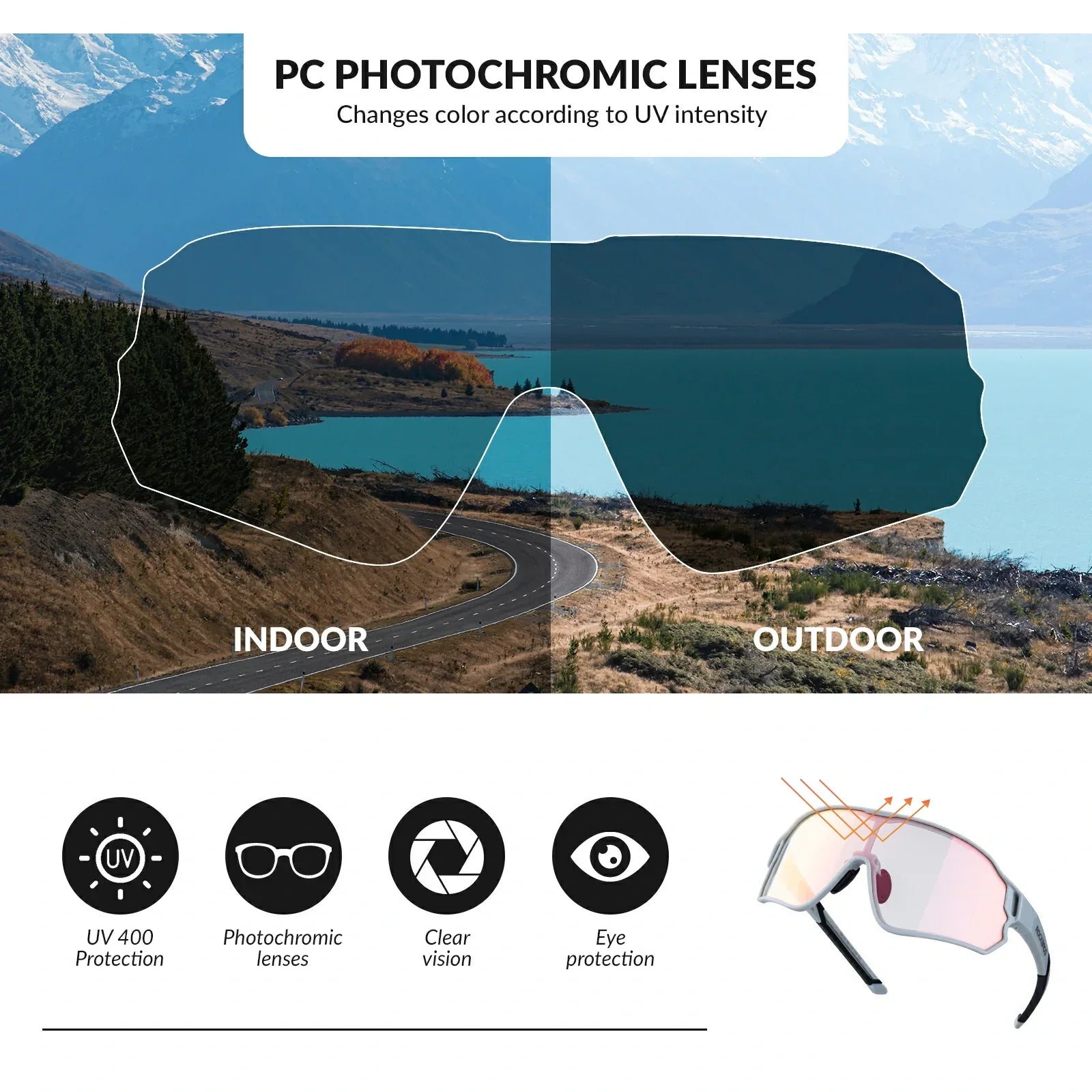 Cycling sunglasses photochromic uv400 protection for men and women#Color_Grey