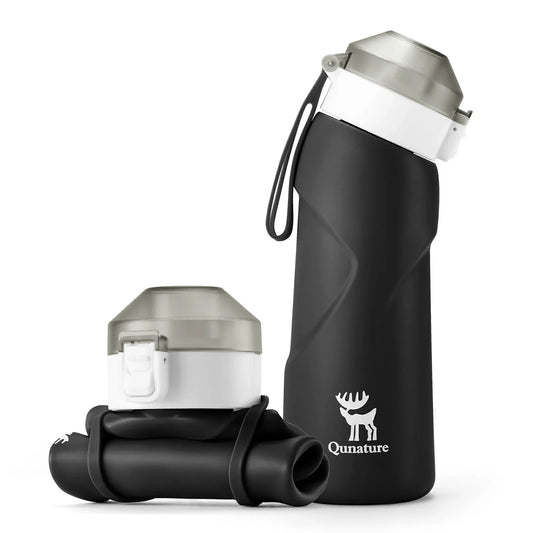 qunature 700 ml collapsible silicone water bottle #Color_Black