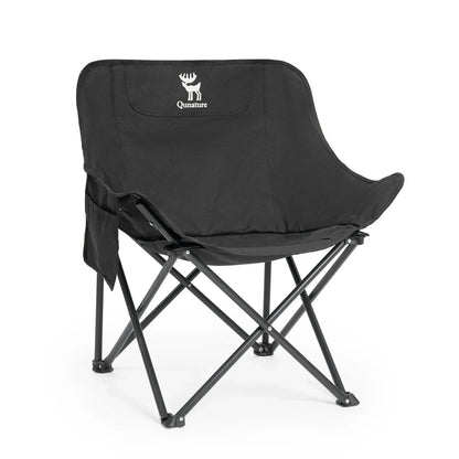 Black folding chair with a logo on a white background#color_black