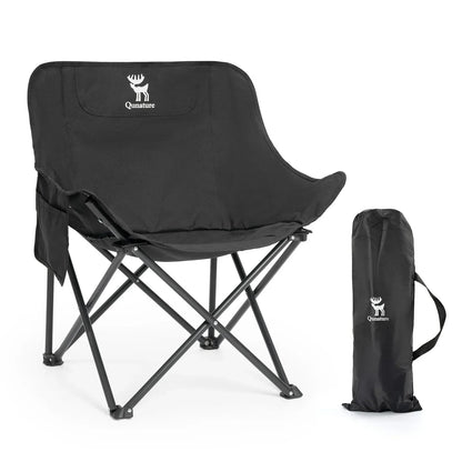 Black camping chair with carrying bag on a white background#color_black