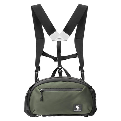 Green and black crossbody bag with adjustable straps on a white background#Color_green