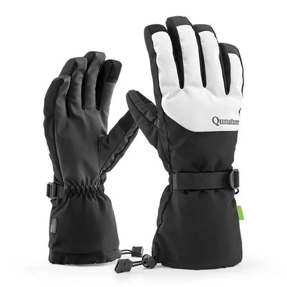 Black and white gloves with a brand logo on a white background#Color_White