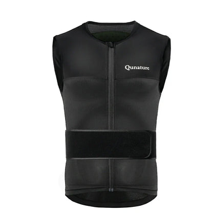 A black ski back vest with a front zipper and the brand 'Qunature' written on the upper front.