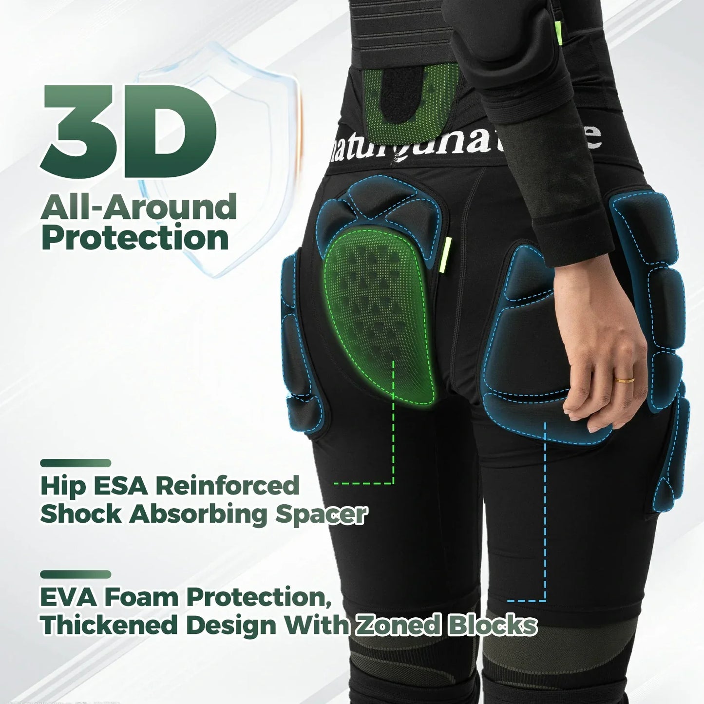 qunature snowboard impact shorts padded protective pants