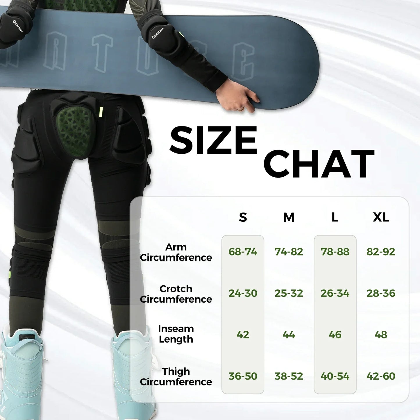 qunature snowboard impact shorts padded protective pants