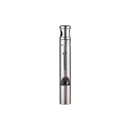 Silver pen-shaped device with a brand logo on a white background