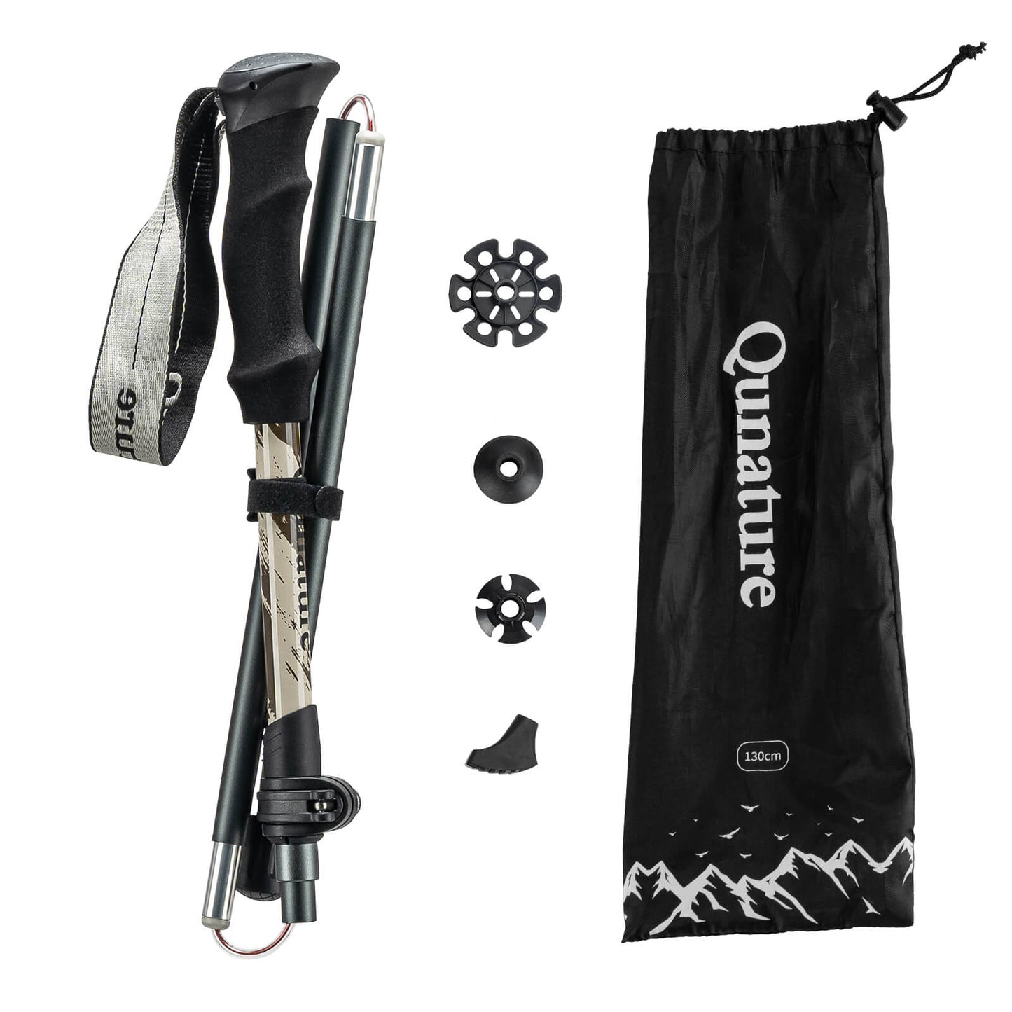 Qunature lightweight foldable trekking poles adjustable from 110 to 130cm, ideal for hiking, walking, and mountain adventures. #Color_Brown