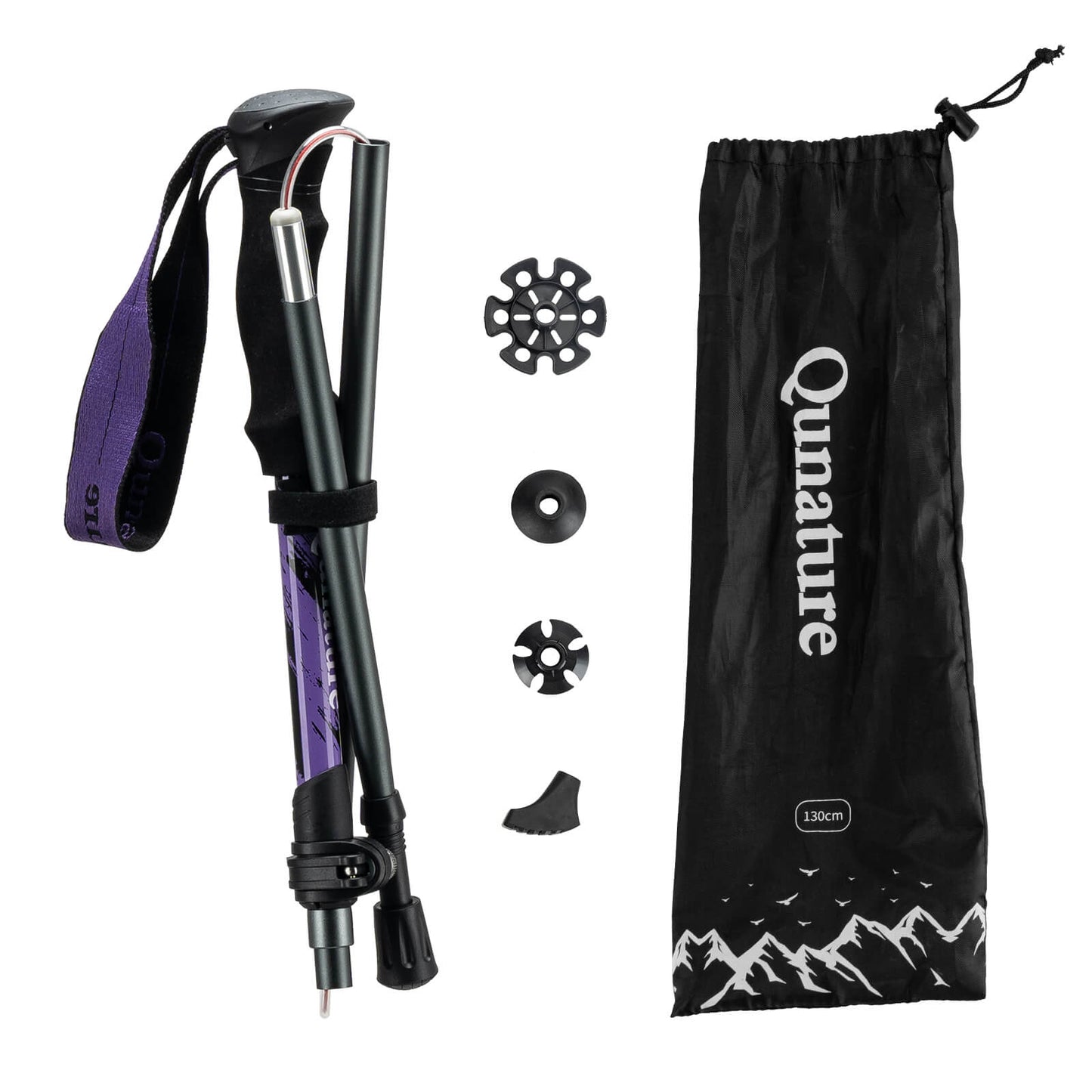 Qunature lightweight foldable trekking poles adjustable from 110 to 130cm, ideal for hiking, walking, and mountain adventures. #Color_Purple
