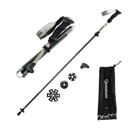 Qunature lightweight foldable trekking poles adjustable from 110 to 130cm, ideal for hiking, walking, and mountain adventures. #Color_Brown