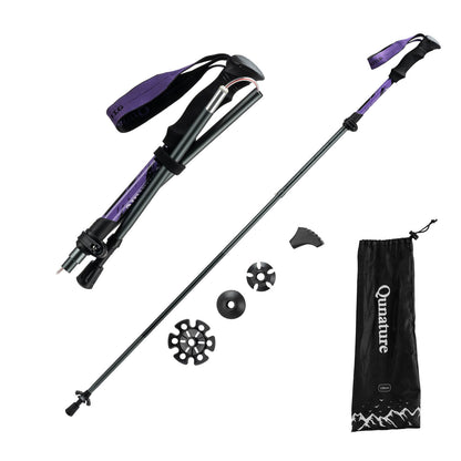 Qunature lightweight foldable trekking poles adjustable from 110 to 130cm, ideal for hiking, walking, and mountain adventures. #Color_Purple