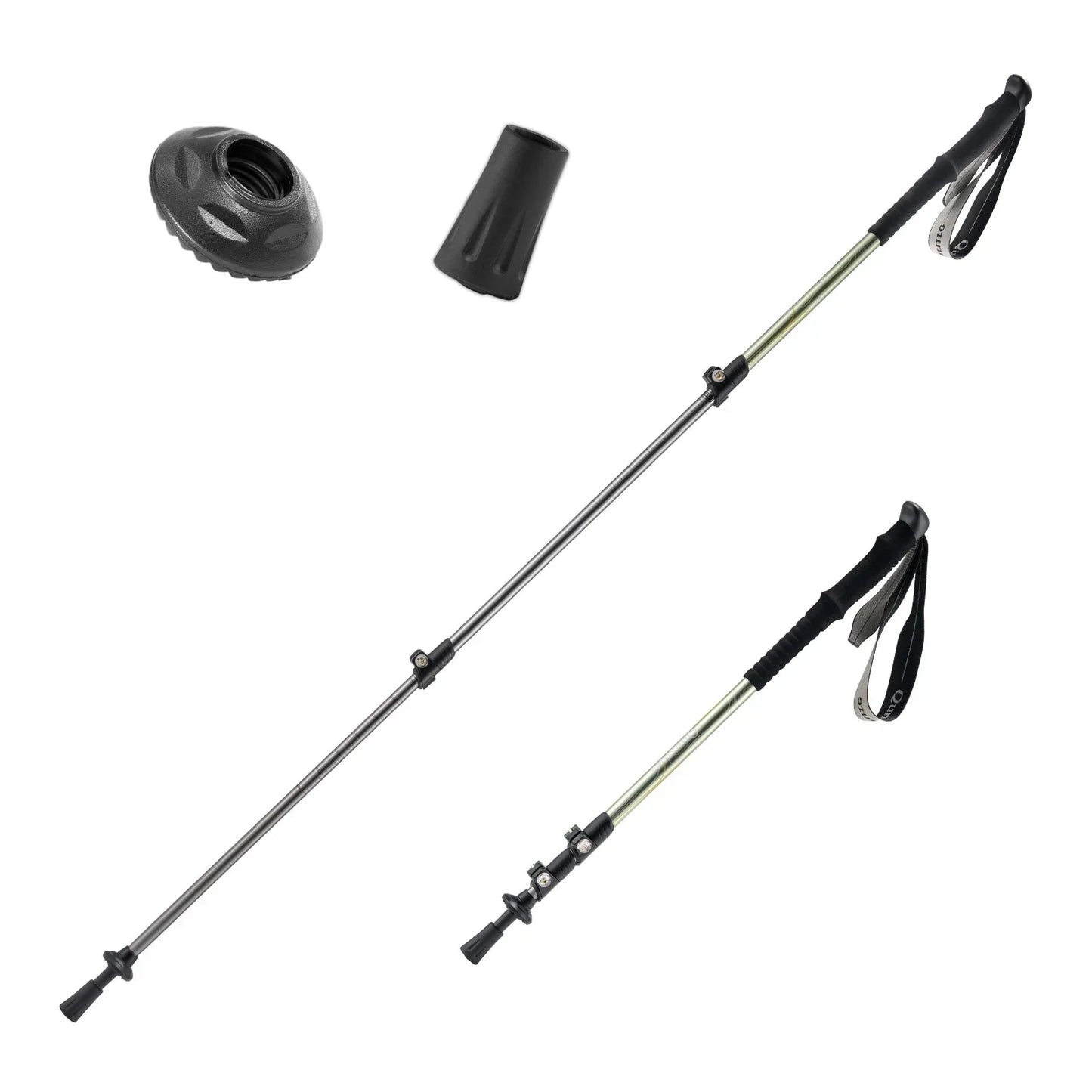 Two black hiking poles with adjustable components on a white background#Color_green