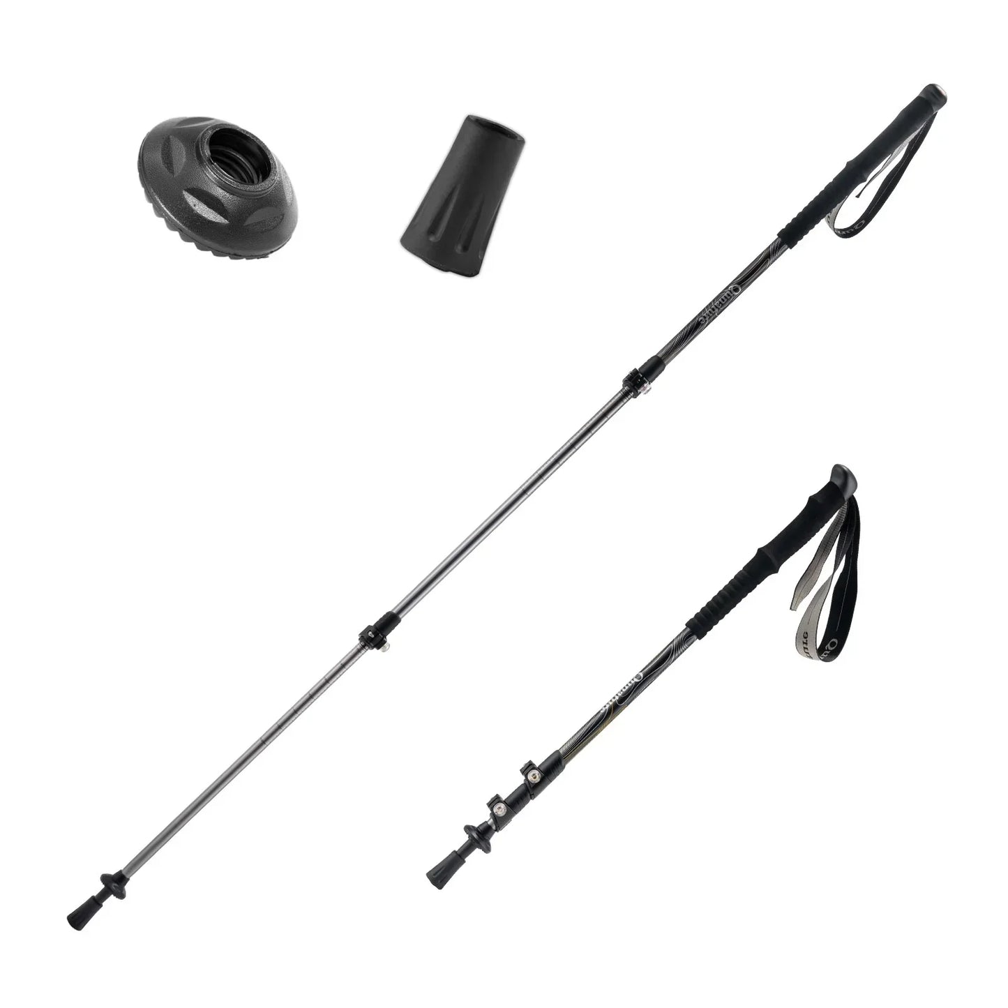 Two black hiking poles with accessories on a white background#COLOR_BLack