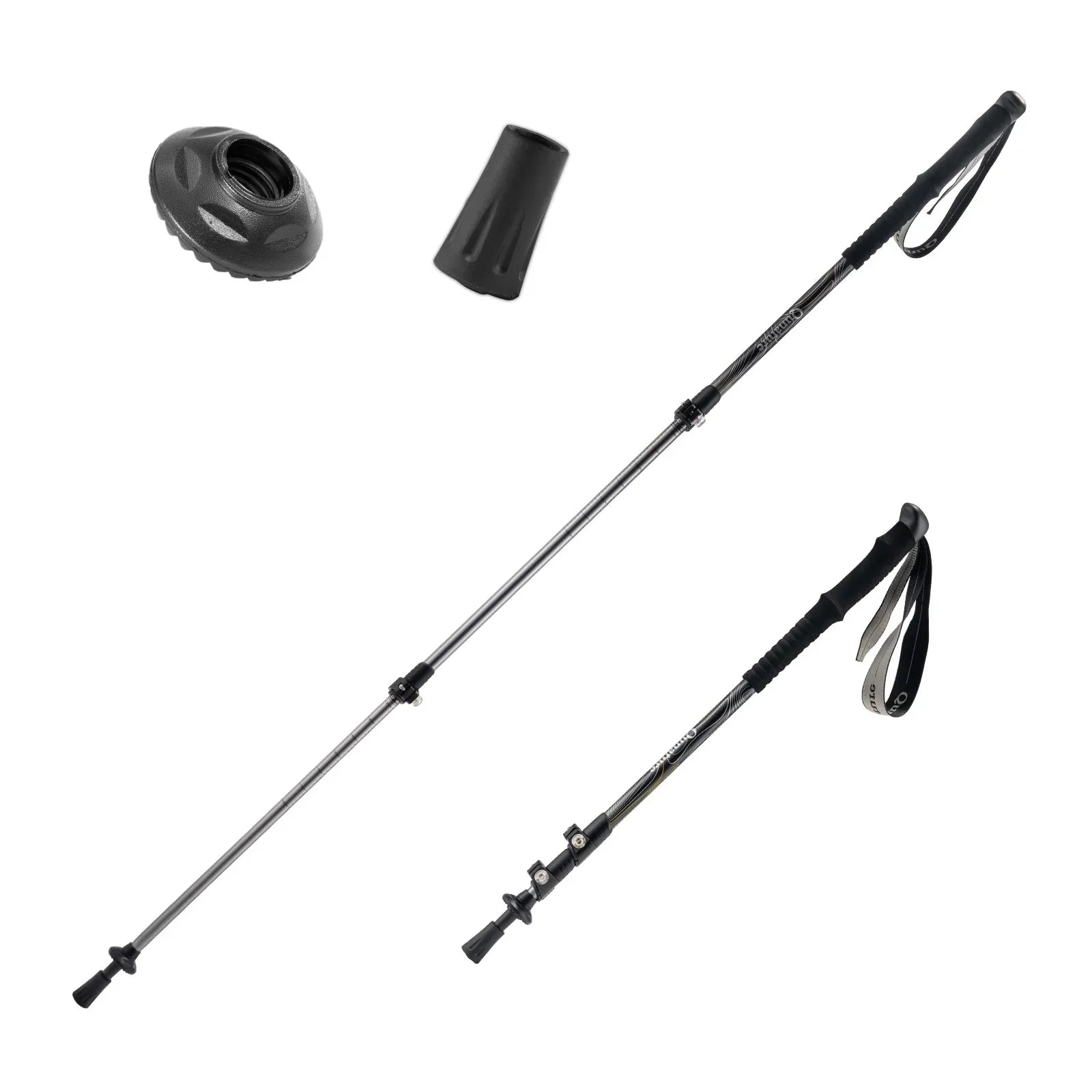 Two black hiking poles with accessories on a white background#COLOR_BLack