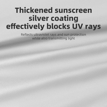 Text on a silver fabric background about thickened sunscreen with silver coating and UV ray blocking properties.