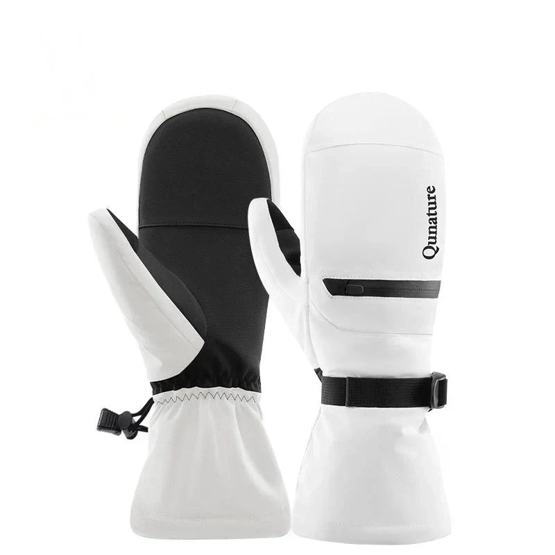 White and black mittens with 'Qunature' branding on a white background#Color_White