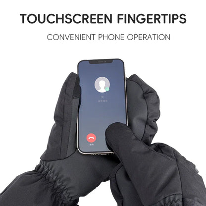 Person wearing black gloves using a smartphone with text 'Touchscreen Fingertips' and 'Convenient Phone Operation'.