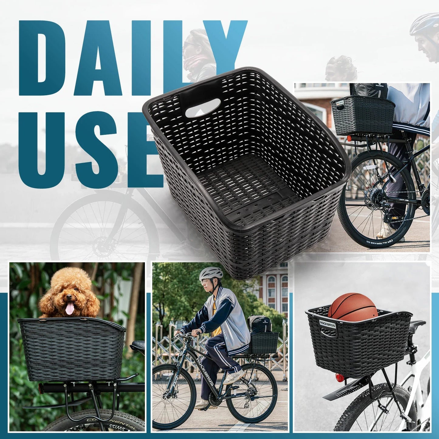 ROCKBROS rear rack bike basket large reflective 10kg load