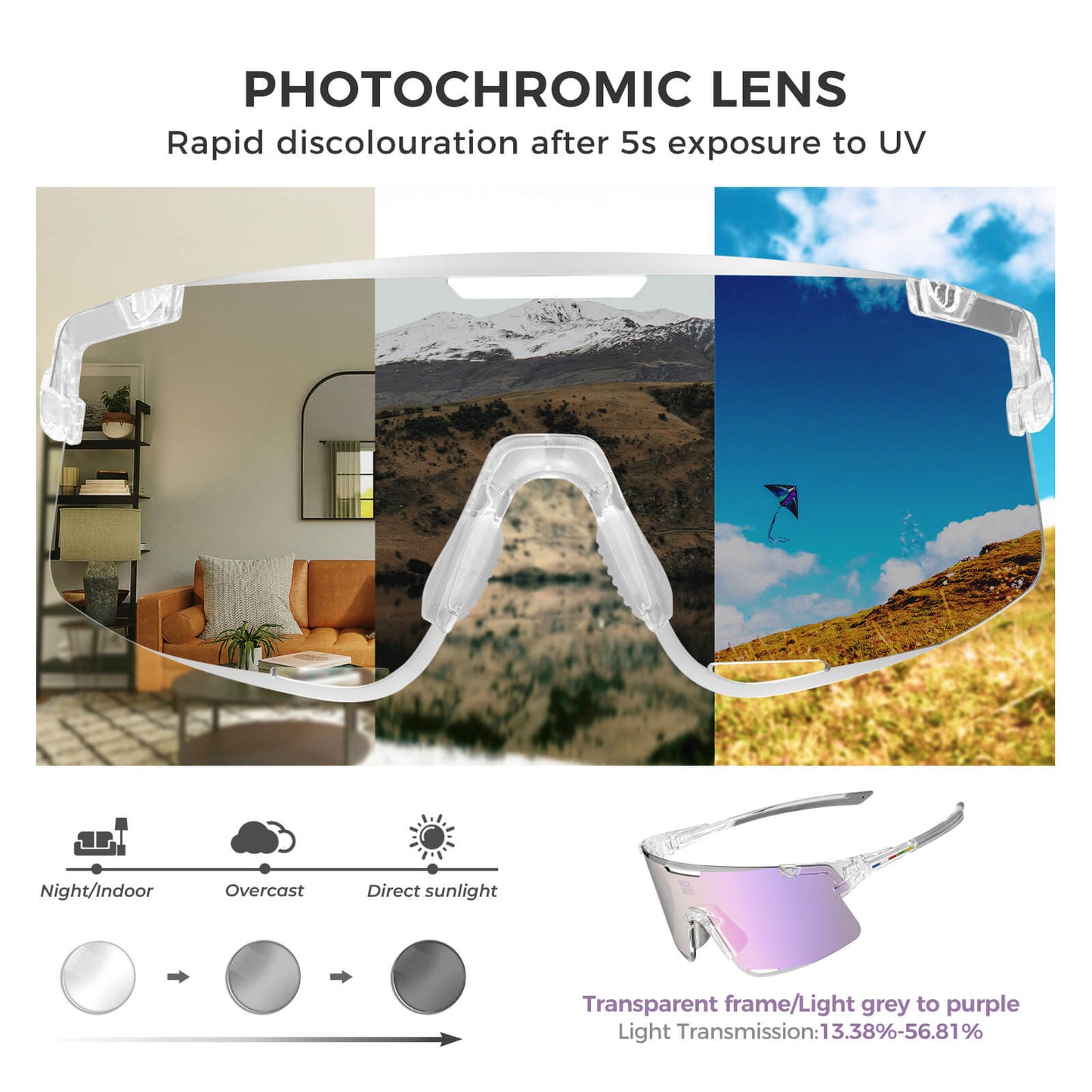 road to sky boundless photochromic cycling sunglasses with uv400 protection #Color_Purple