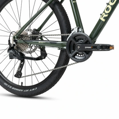 Rockbros 27.5 inch aluminium mountain bike in green with suspension fork and disc brakes#color_green