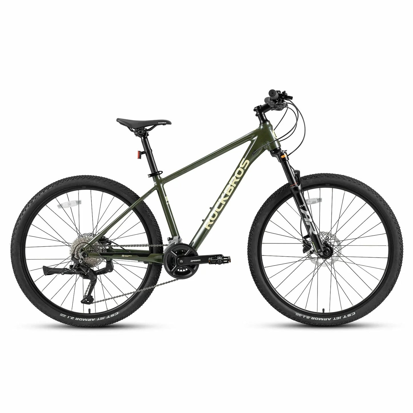 Rockbros 27.5 inch aluminium mountain bike in green with suspension fork and disc brakes#color_green