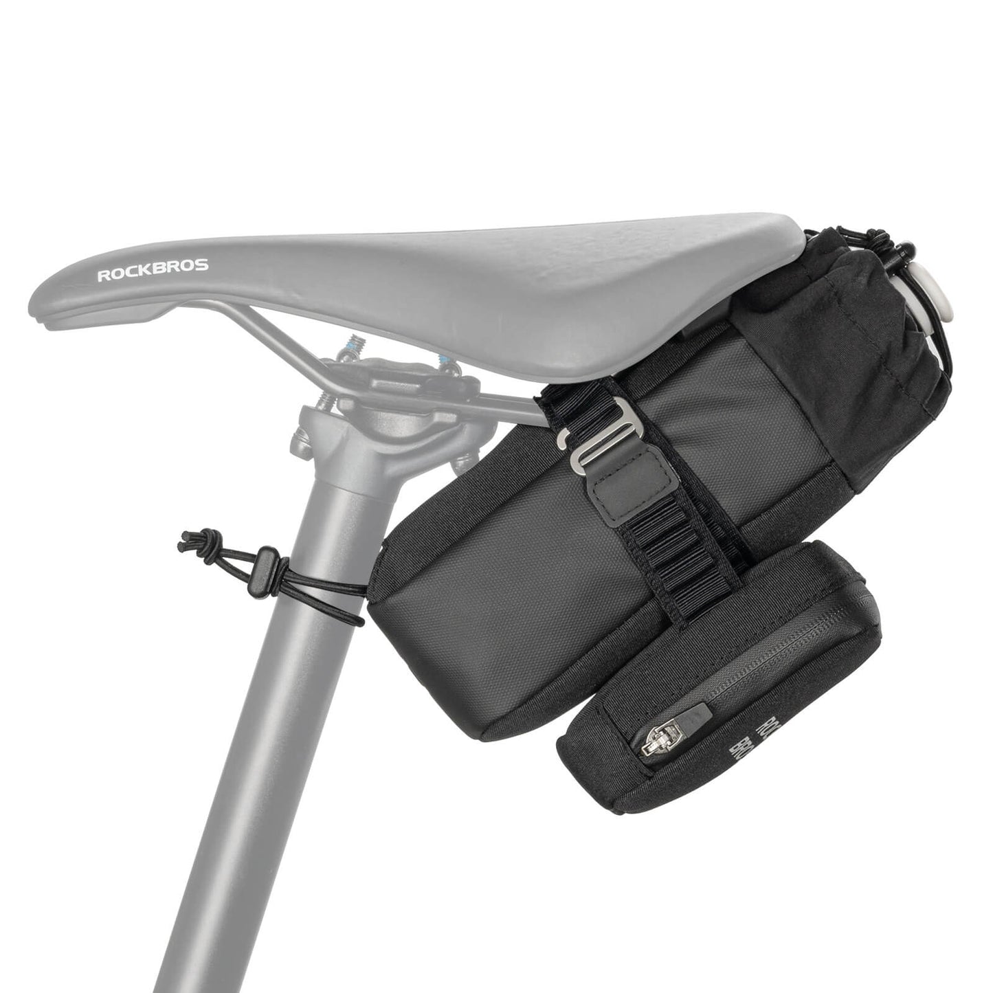 rockbros 2-in-1 black saddle bag with built-in bottle cage, 1.5 l waterproof pu shell and reflective trim