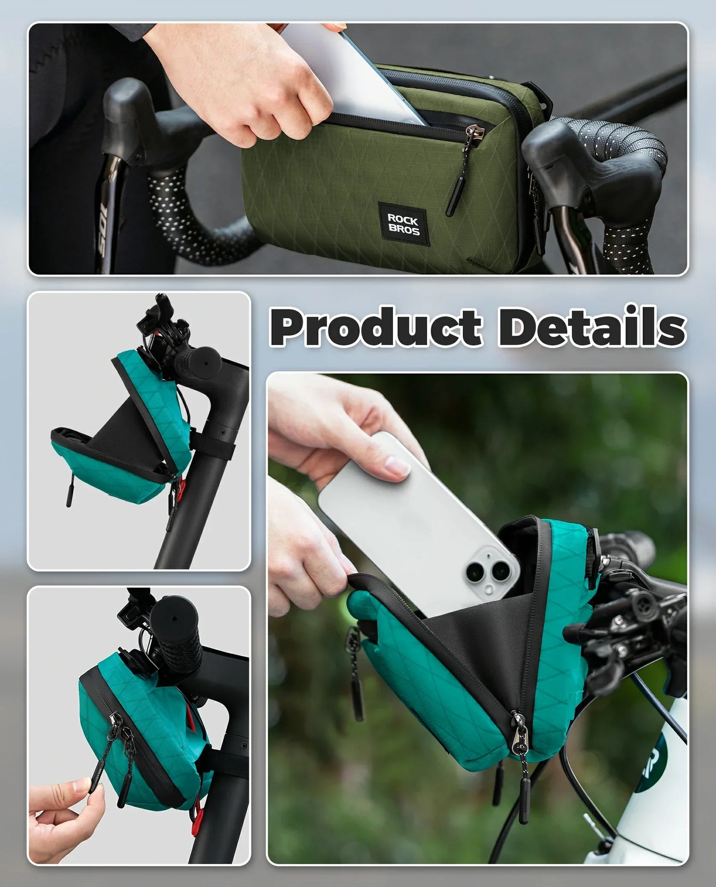ROCKBROS bike handlebar bag, versatile crossbody bag, 2.1L capacity, durable and practical for cycling. 