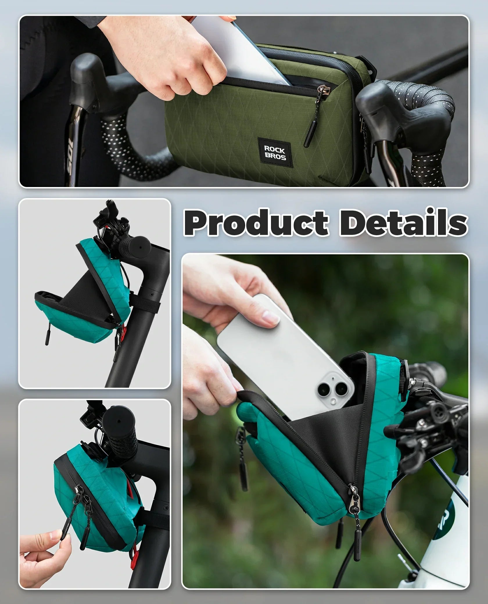 ROCKBROS bike handlebar bag, versatile crossbody bag, 2.1L capacity, durable and practical for cycling. 