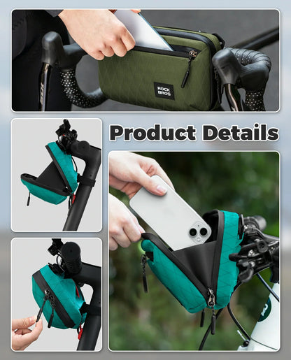 ROCKBROS bike handlebar bag, versatile crossbody bag, 2.1L capacity, durable and practical for cycling. 
