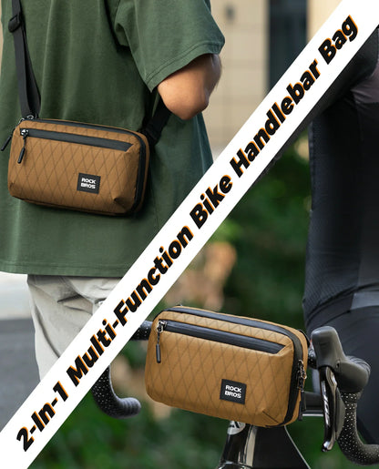 ROCKBROS bike handlebar bag, versatile crossbody bag, 2.1L capacity, durable and practical for cycling. 