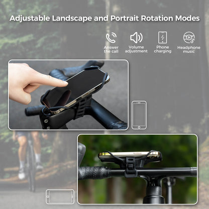 rockbros silicone bike phone mount with quick-release lever on handlebar
