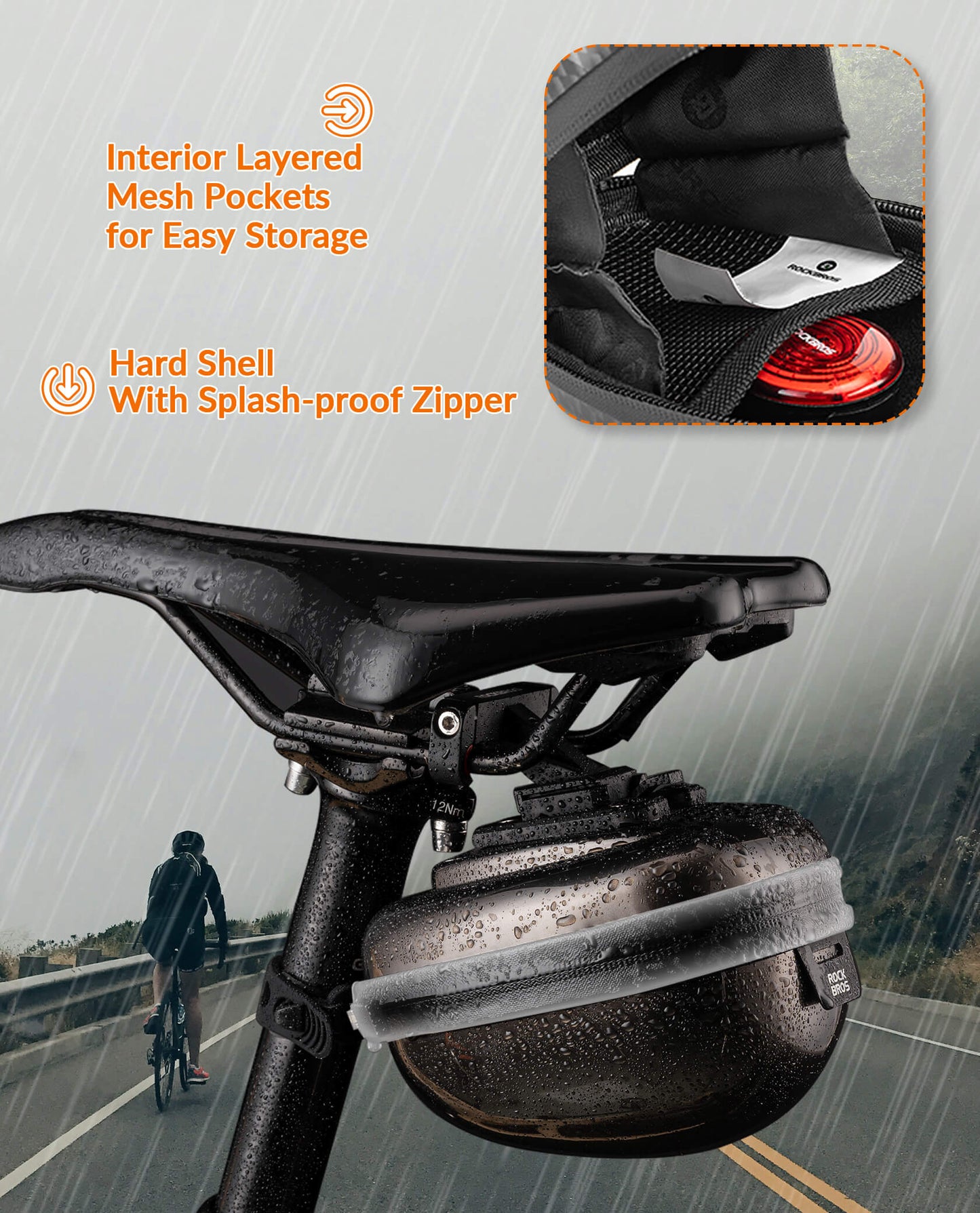 rockbros matte-black hard-shell saddle bag