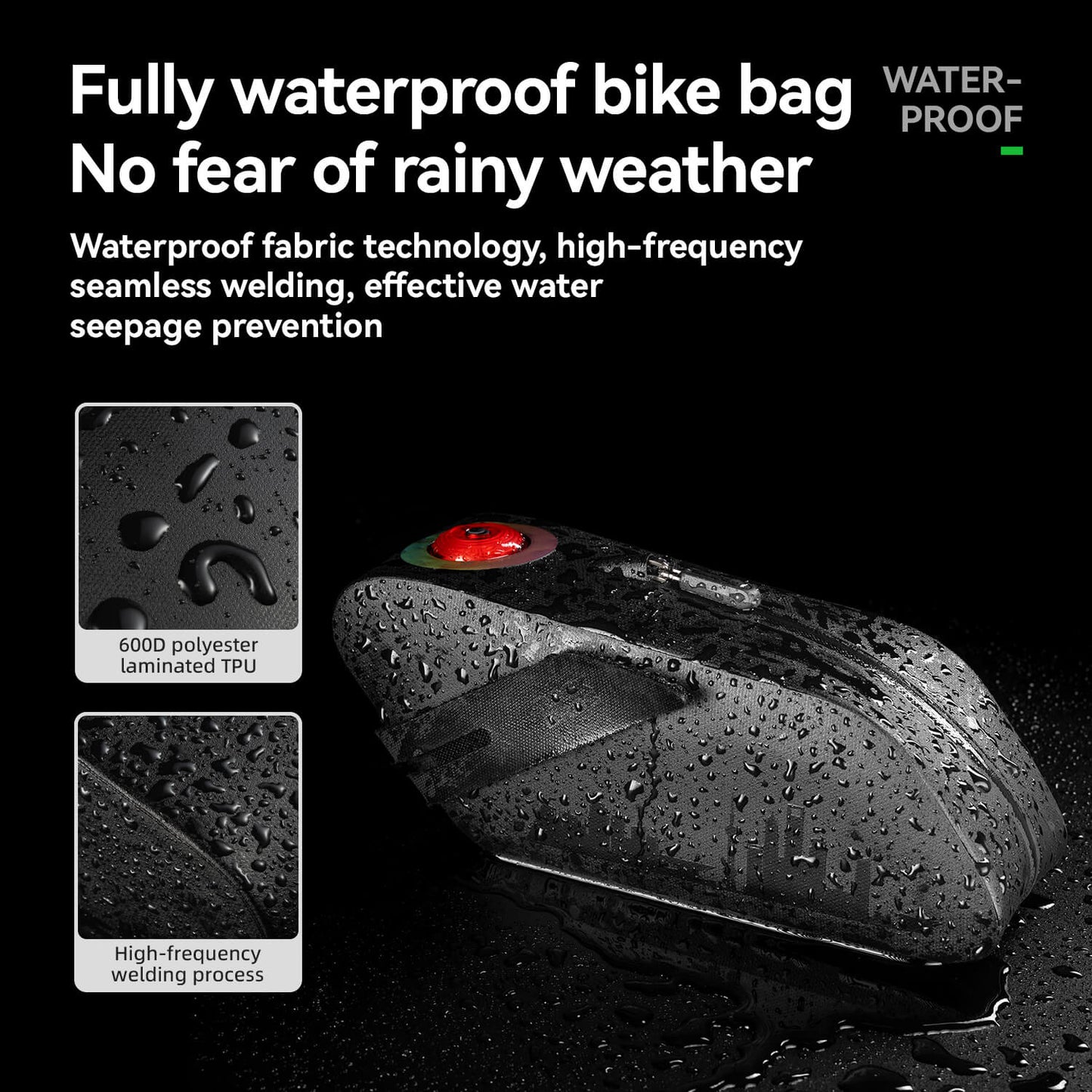 ROCKBROS Bike Saddle Bag Waterproof with Brake Sensor Tail Light - AS-078-1 - ROCKBROS-UK