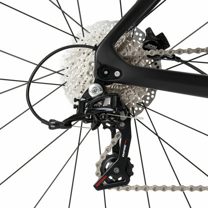 Rockbros carbon road bike in deep black with disc brakes and integrated carbon handlebar#COLOR_Black