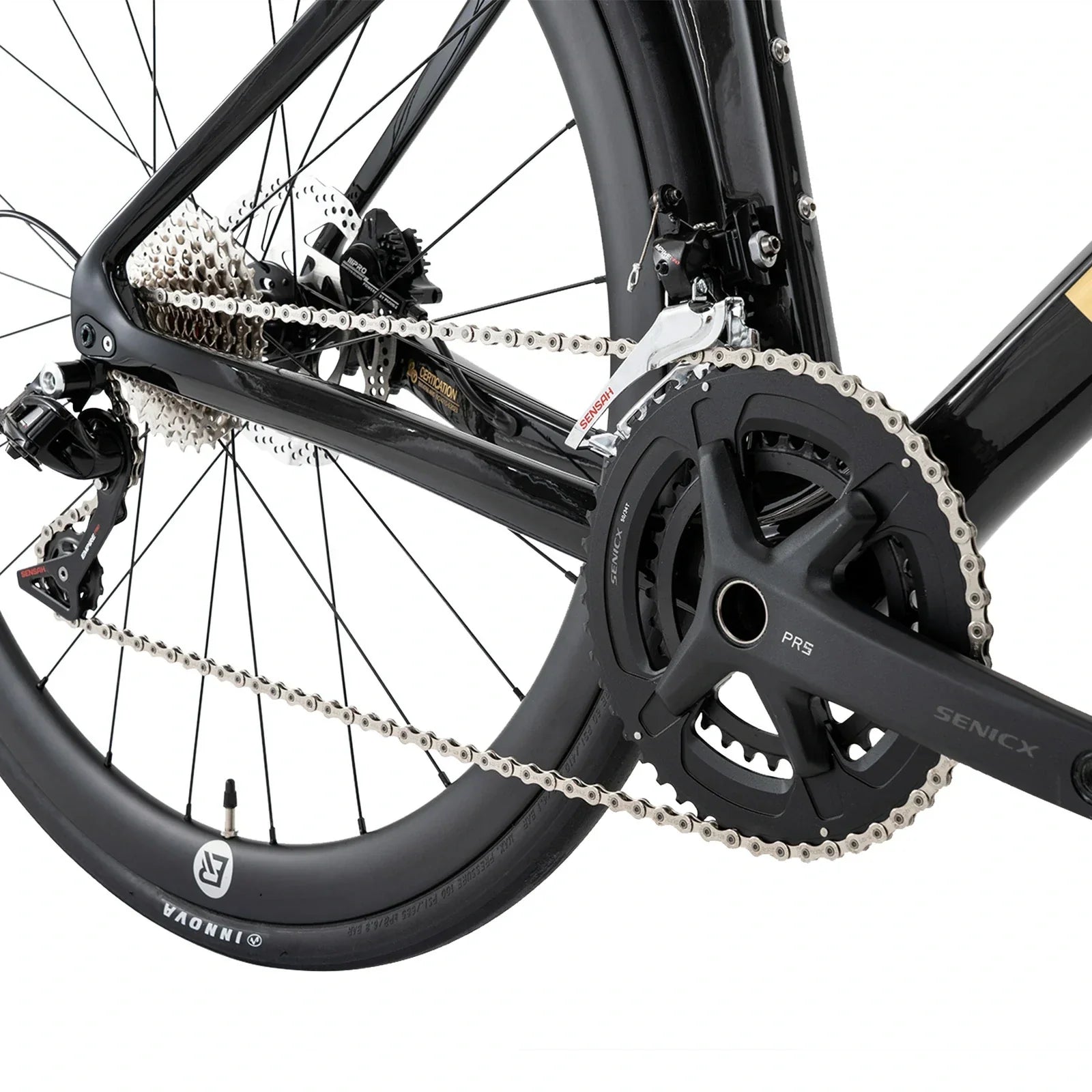 Rockbros carbon road bike in deep black with disc brakes and integrated carbon handlebar#COLOR_Shiny Black
