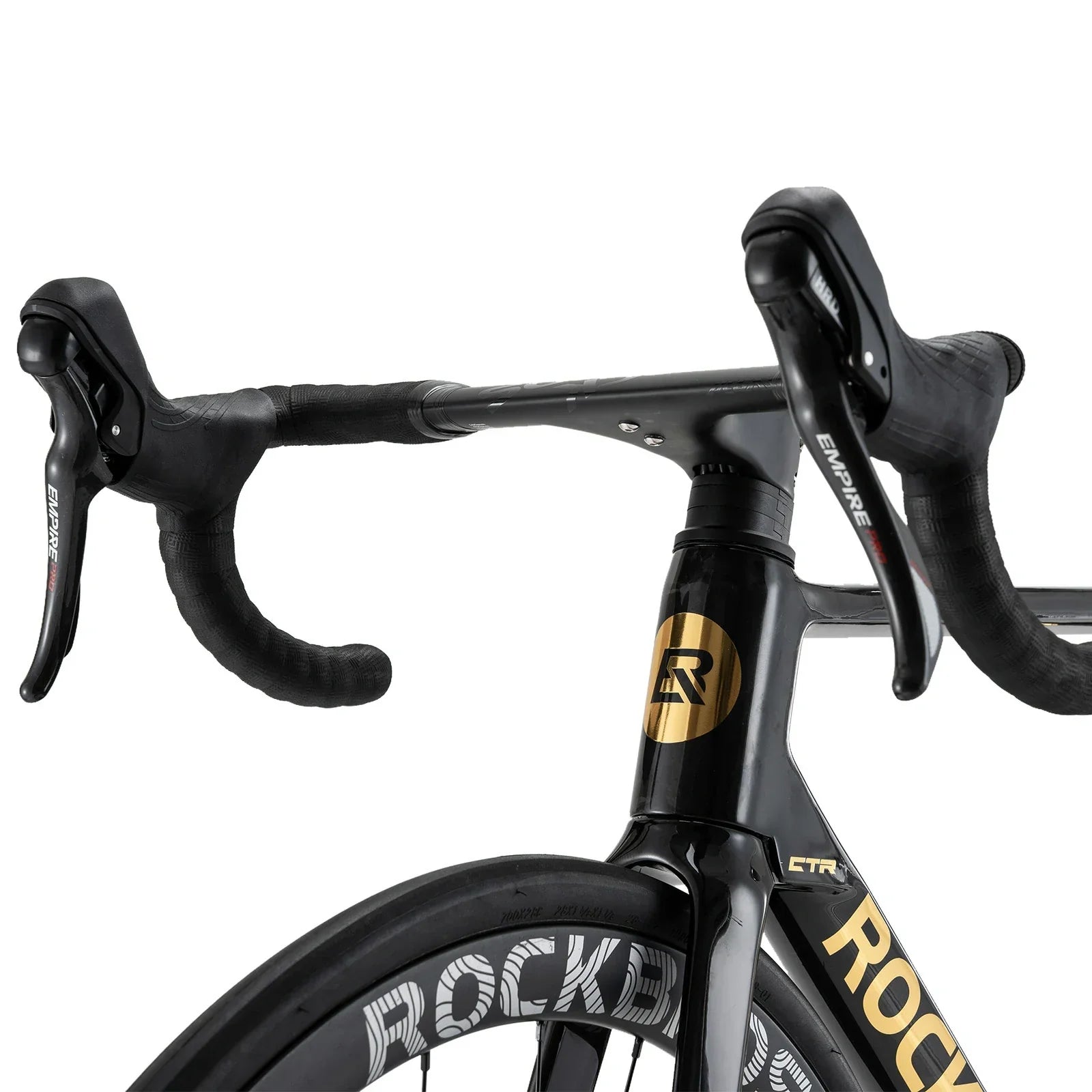 Rockbros carbon road bike in deep black with disc brakes and integrated carbon handlebar#COLOR_Shiny Black