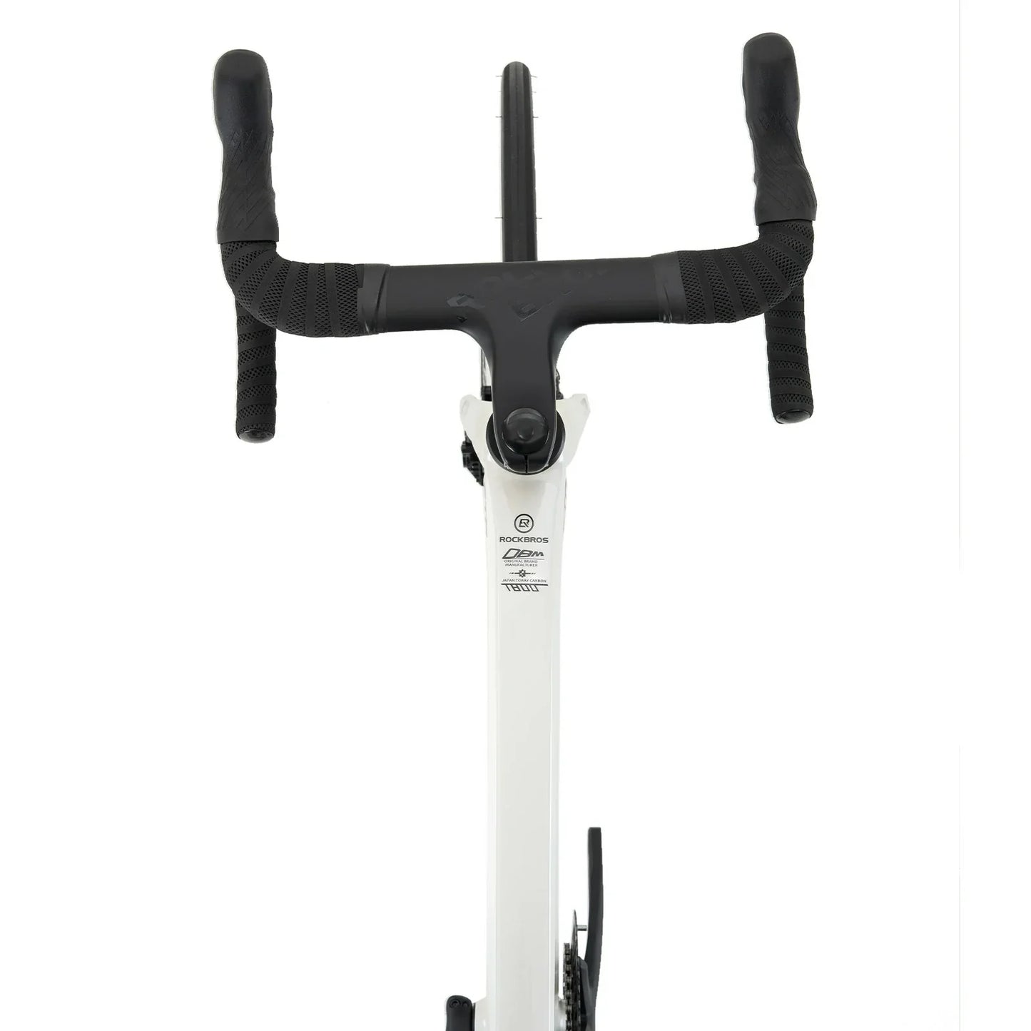 Rockbros carbon road bike in deep black with disc brakes and integrated carbon handlebar#COLOR_White